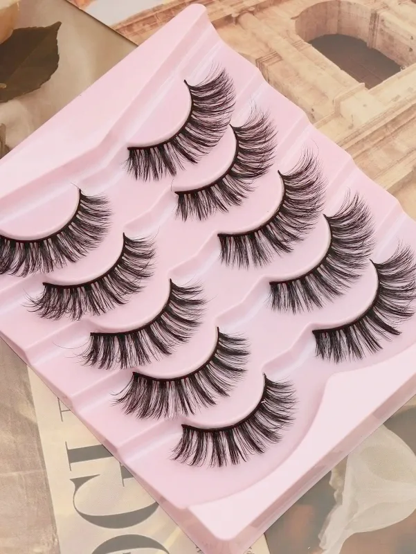 5 Ζεύγη βλεφαρίδων Cat Eye Faux Βλεφαρίδες Βιζόν Βλεφαρίδες με φτερωτό τέλος μακριές βλεφαρίδες Φυσικές μακριές βλεφαρίδες Manga Ψεύτικες βλεφαρίδες Μακιγιάζ