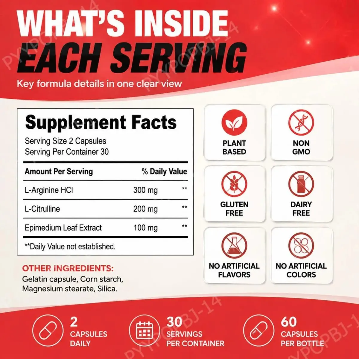 Googeer Male MD 3-in-1 Capsules with L-Arginine HCl and L-Citrulline and Epimedium Extract for Circulation Support 60 Capsules