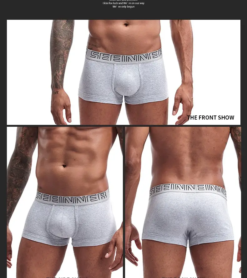 Seeinner Herren-Boxershorts, Baumwolle, U-Konvexbeutel, Unterwäsche, weiche, bequeme Unterhose, Cueca Masculina, M-XXL, Schwarz, Weiß, Grau