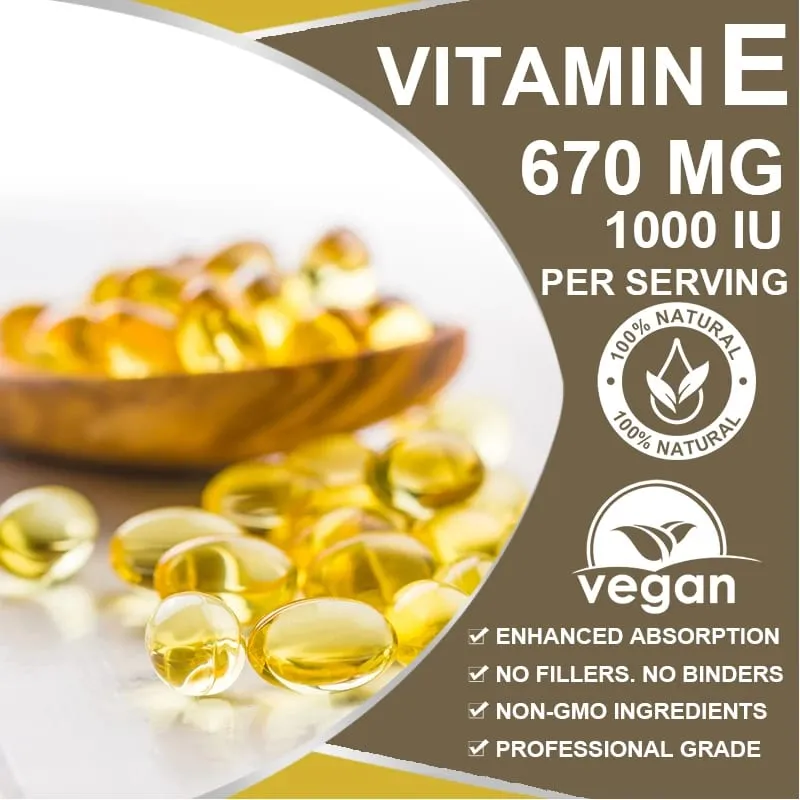 Alxfresh Vitamin E 670 mg (1000 IE) - Naturligt kosttilskud Antioxidant Hud Immunsystem Support Glutenfri Vegen