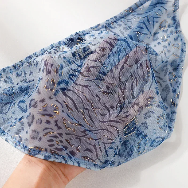 Men Leopard Printed Mesh Underwear Ice Silk Thin Breathable Low Waist Quick Dry Cool Summer Mens Briefs Panties