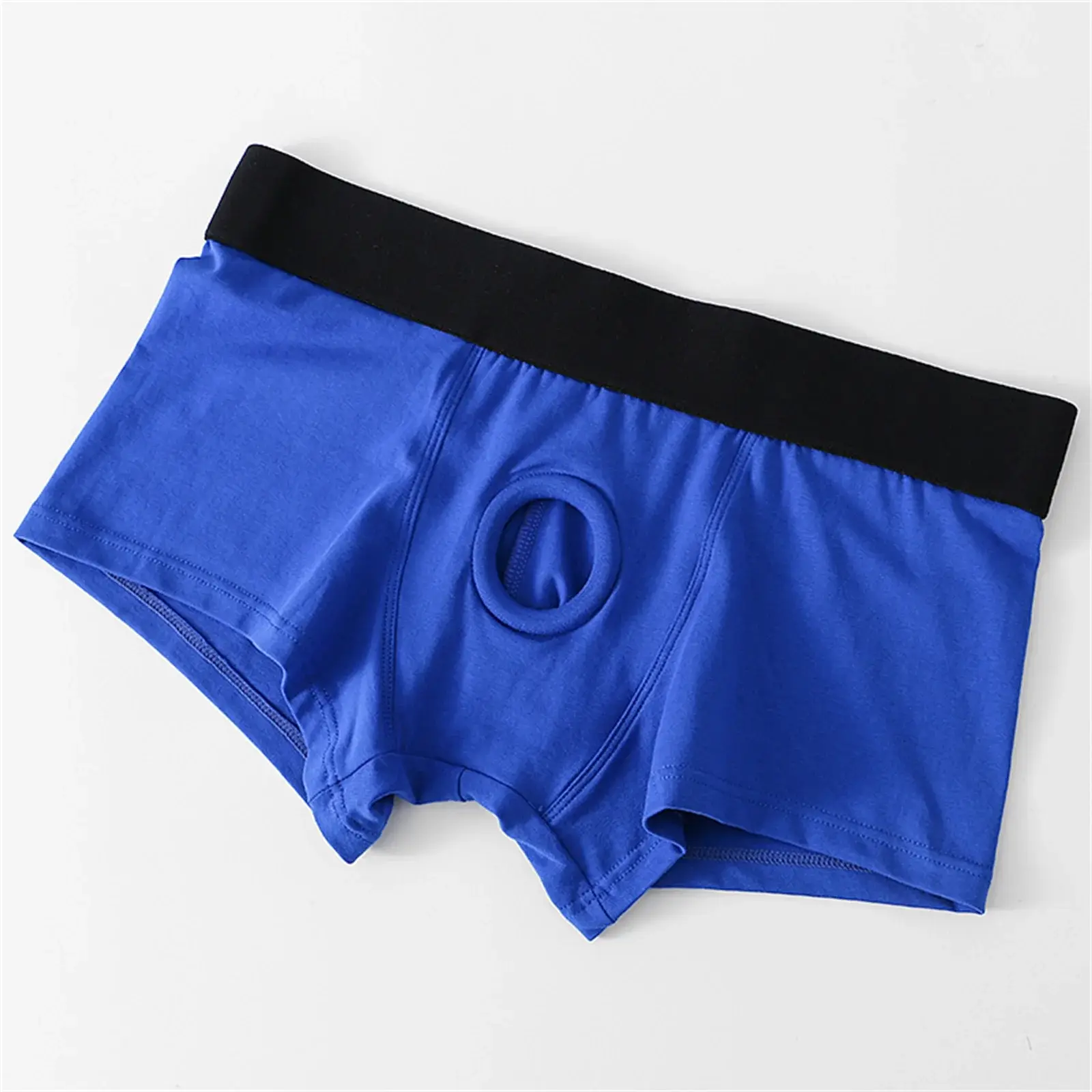남자 복서 전면 구멍 주머니 속옷 실리콘 Cockring 섹시한 Boxershorts 넓은 허리띠 코튼 속옷 속이 빈 란제리