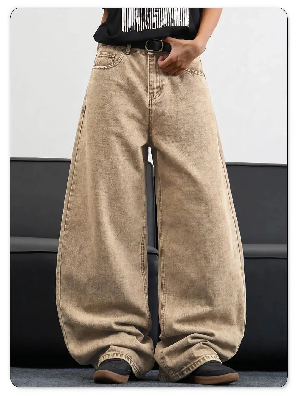 Men's Stir Fried Snowflake Baggy Wide Leg Jeans Simple Affordable Luxury Denim Pants Suitable for Work and Casual Wear