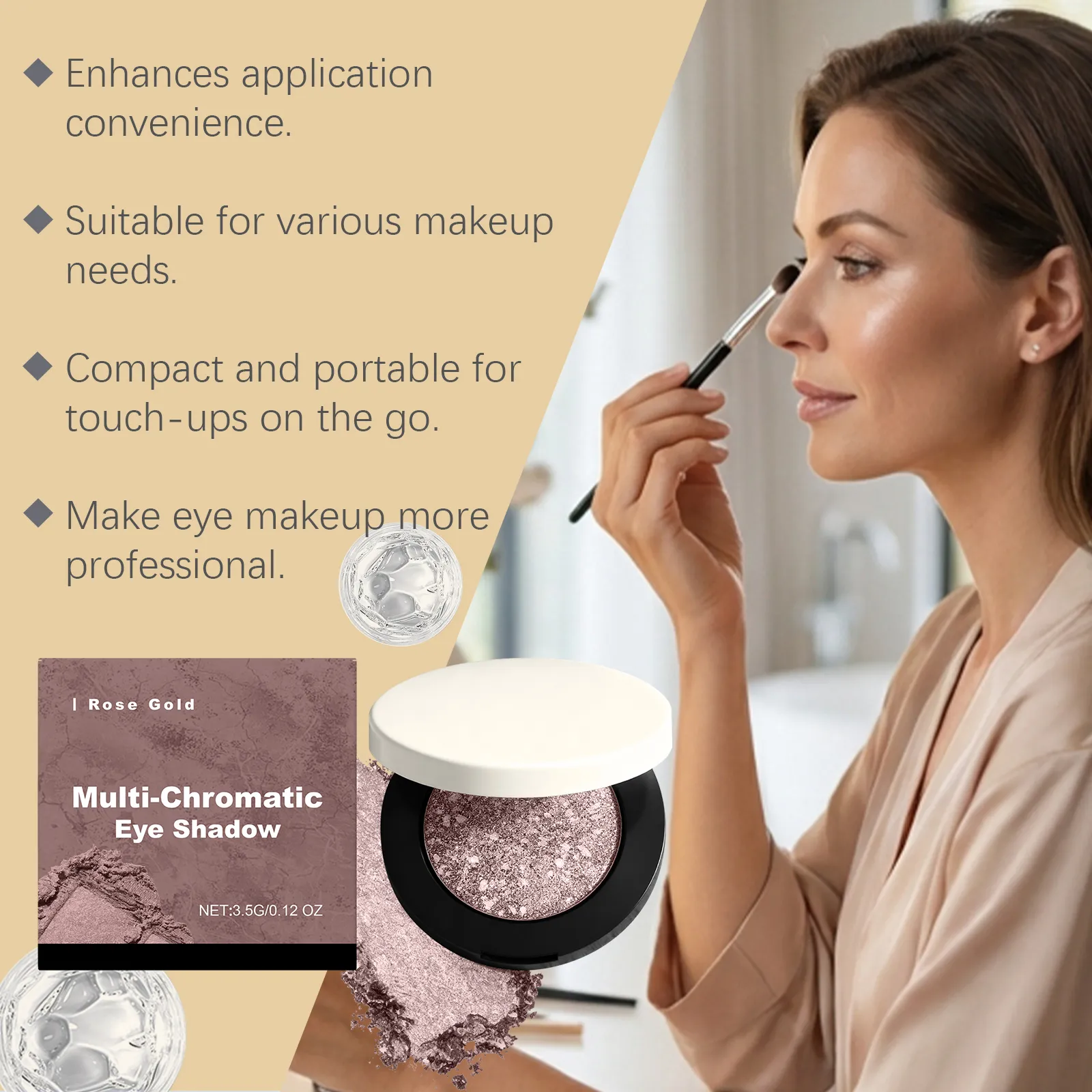 Rose Gold Shimmer Shine Eye Shadow Daily Natural Glow Colorful Lustrous Eyeshadow Portable Compact Palettes For Travel Office Dating Party Eye Makeup Cosmetic