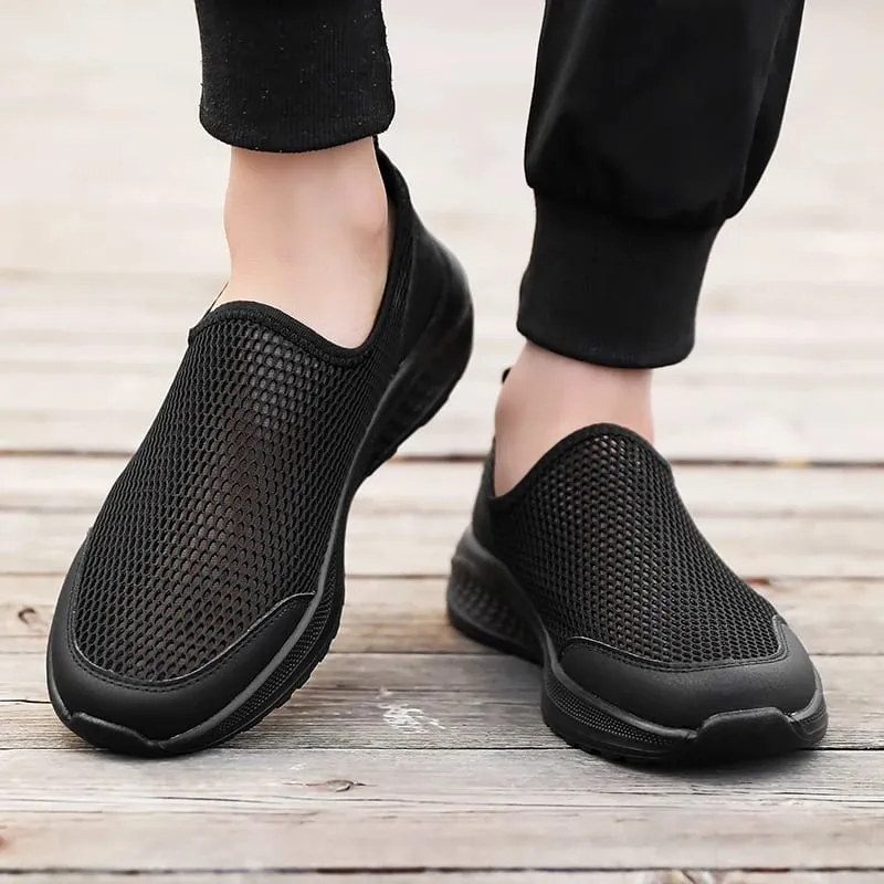 One Foot on the Net Shoes Men's Summer New Breathable Thin Net Walking Shoes Casual Sports Shoes Black Plus Size Men's Shoes 48