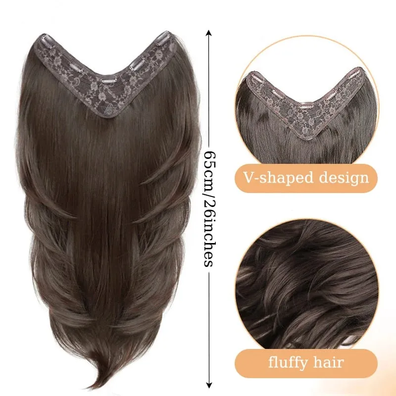 Clip in Hair Extensions Wig Synthetic Hairpiece High Layered Inward-Curled Hair Extensions with 5 Clips for Women Daily Use