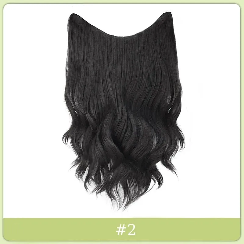 Synthetic Black Wavy Clip in Hair Extensions Hairpiece U-shaped Hair Extensions with 5 Clips for Women Girls Daily Use Soft Hair