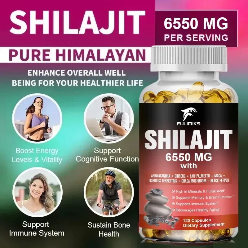 Shilajit Fulvic Acid Supplement with Chaga & Black Pepper Boosts Energy Stamina Immunity Brain Health & Vitality