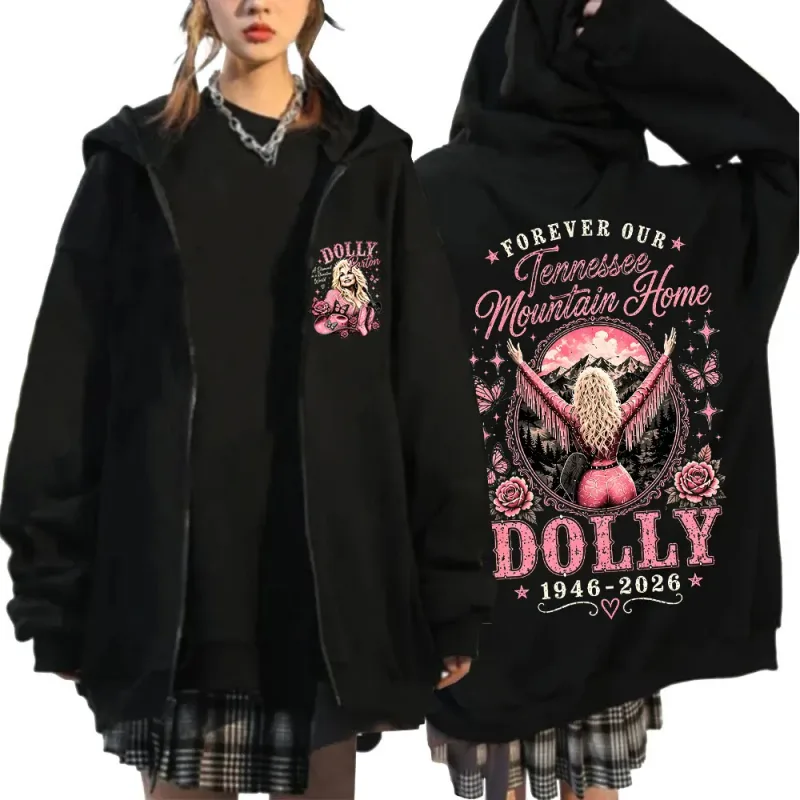 Dolly Parton Tribute 1946-2026 Country Music Zipper Hoodies Men Women Fashion Casual Zip Up Hooded Sweatshirts Jackets Coats