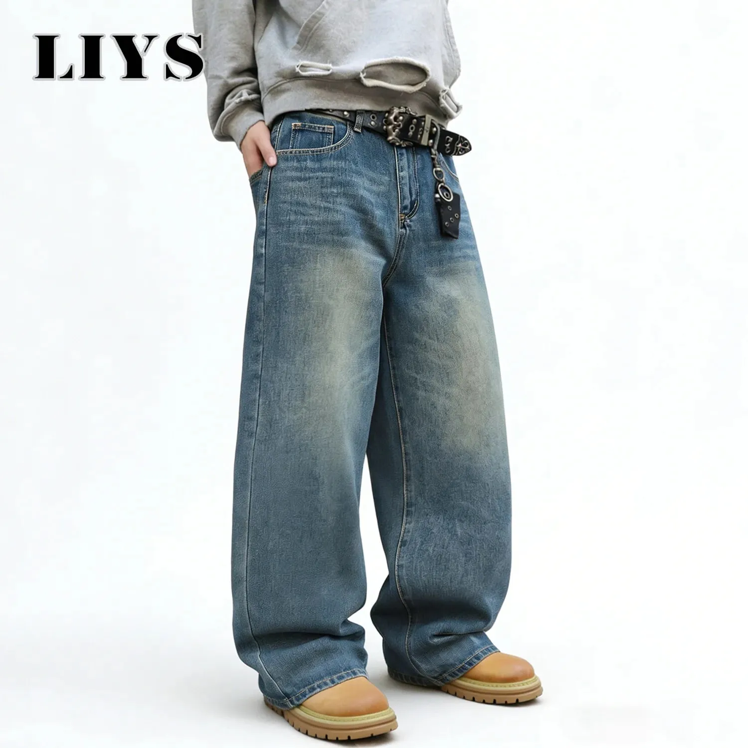 American Retro Men's Women's Ultra Baggy Wide Leg Jeans Four Seasons Street Oversized Fashion Denim Pants Unisex Clothes
