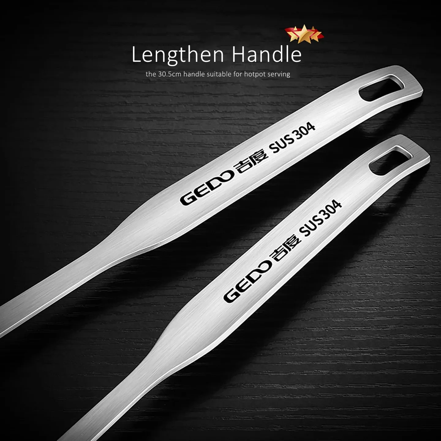 LFGB Certification Pure 304 Stainless Steel Colander and Soup Spoon 30.5cm Length Fall Resistant Hotpot Ladle and Strainer Set