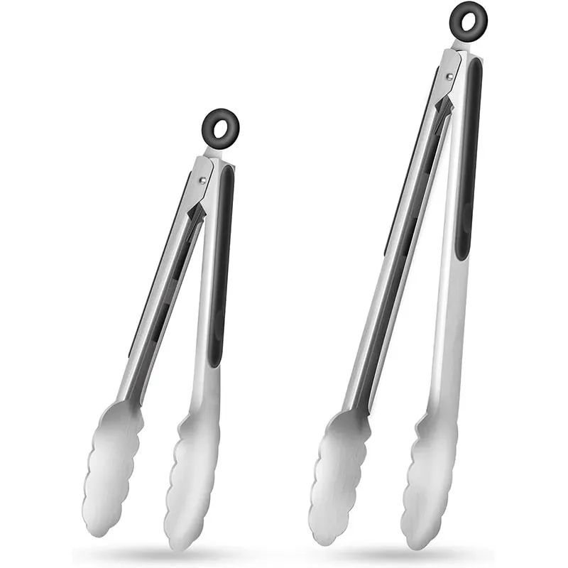 2 Pcs Stainless Steel Kitchen Tongs 9 12 inch Locking Cooking Tongs Non-Slip Metal Food Tongs BBQ Grilling Tongs Serving Clip