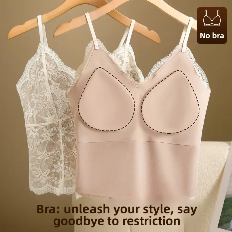 Sexy Pure Hot Girl Lace Ladies' Tank Top Camisole Girl's Bra Pad Slim Base Layer Strapless Top Women Camisole Vest Everyday Wear