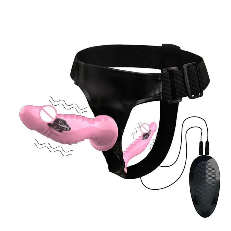 Vibrating Double Penetration Strap On Dildo Harness Adjustable Belt Dual Ended Anal Plug Sex Toy for Couples Remote Control A