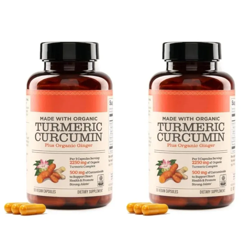 Turmeric Curcumin Plus Vegan Capsules Made with Organic Ginger Supports Joint Health and Heart Health Non-GMO 90 Capsules