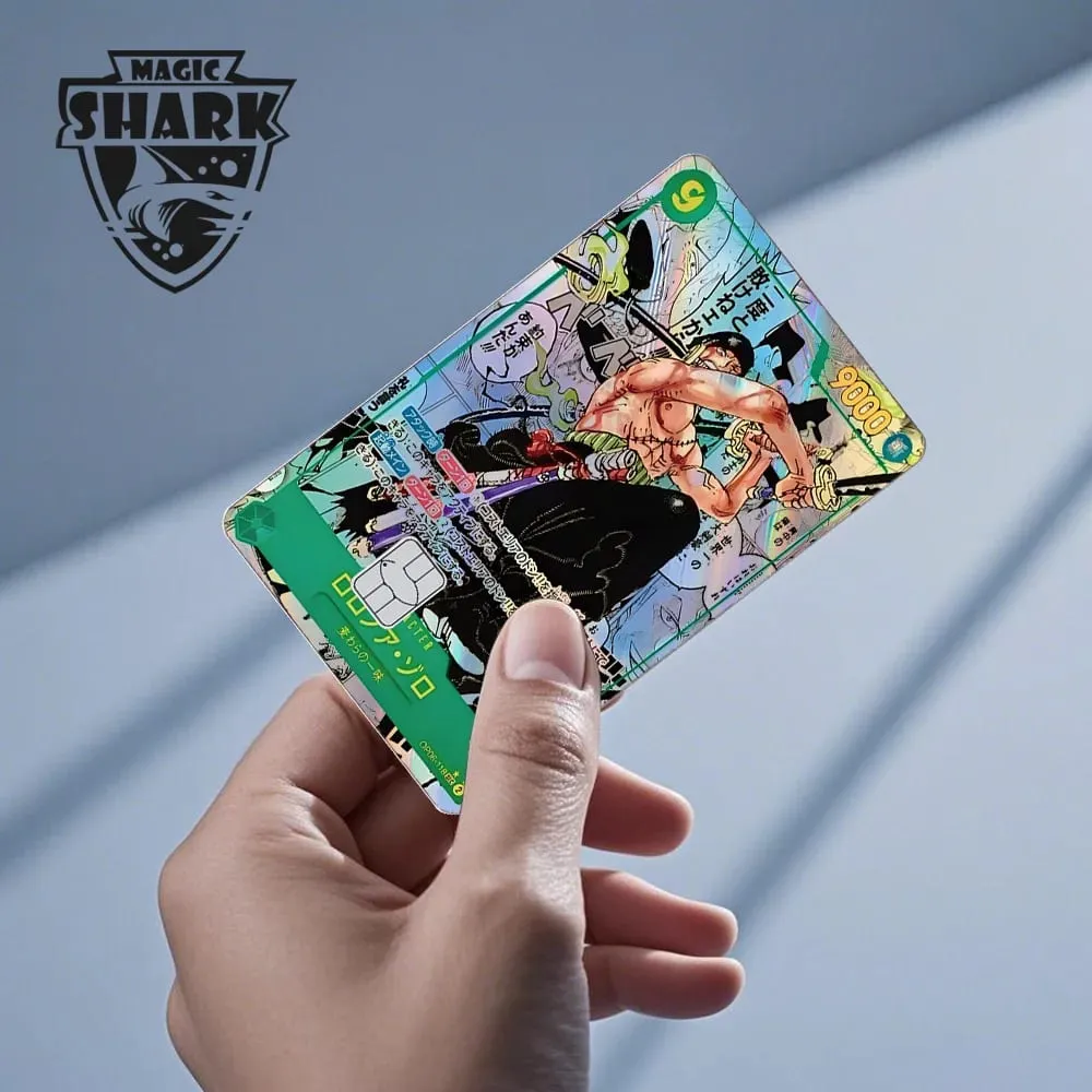 Magic Shark Luffy Nami Ace Zorro OP TCG Card Style Lazer Holographic Thin Sticker Film Skin for Debit Credit Card