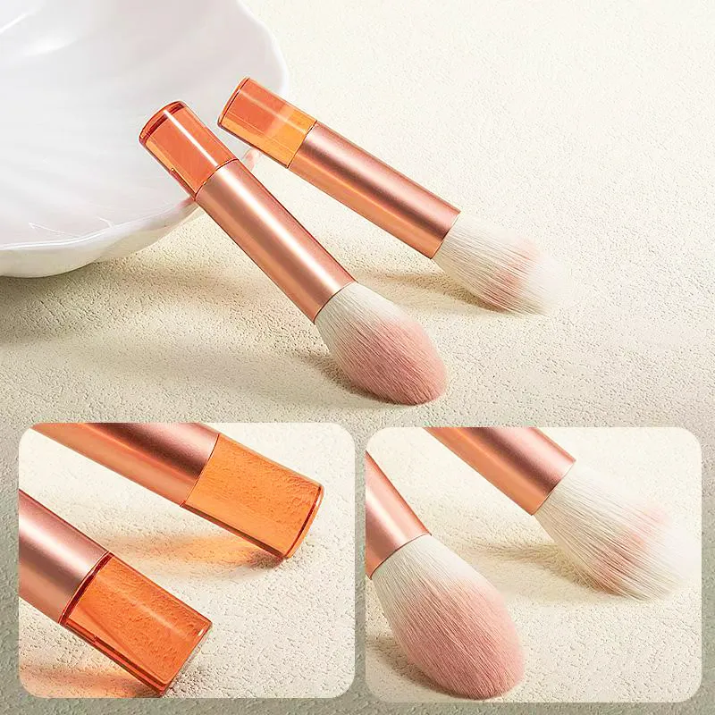 8 pieces of orange mini portable travel makeup brushes - powder brushes eyeshadow brushes and highlighter brushes