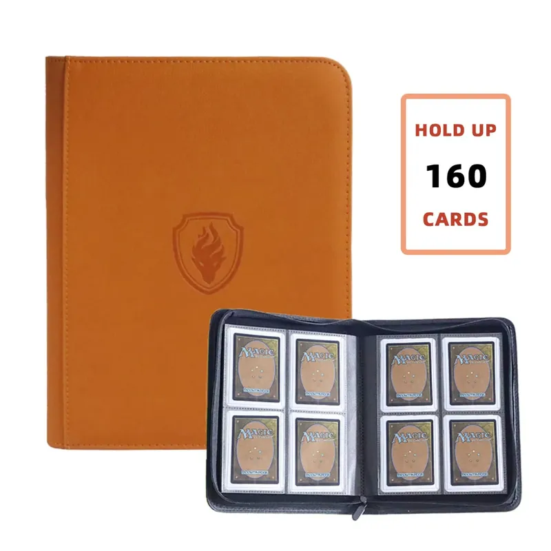 Holds 160 Cards|Trading Card Binder for 3”×4”Cards | 4-Pocket Double-sided Album |PU Leather Zipper Folder for TCG/Sports Cards