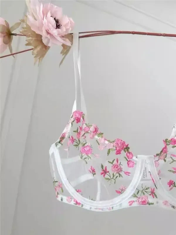 French Elegant Lingerie Set-Floral Embroidery Semi-Transparent Bra & Brief Black Sensual Women's Underwear Luxury Intimates