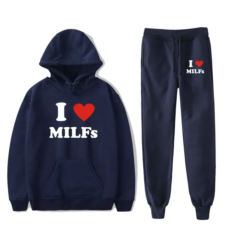 Comfortable Mother's Day I Love MILFs Print Sweatshirt Sweatpants Suit Women's Hoodies+Trousers Suit Girls 2 Piece Set Clothes