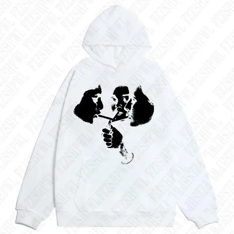 2025 hot trend 2000s men's fashion Harajuku Gothic pattern sports hoodie retro punk hip-hop casual streetwear