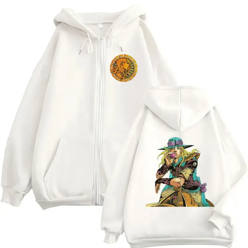 Anime JoJo Bizarre Adventure STEEL BALL RUN Diego Brando Zipper Hoodies Men's Women Zip Up Hooded Sweatshirts Jackets Coats