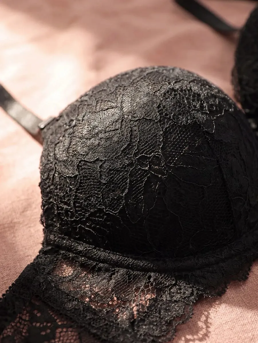 French Style Women Lingerie Set Ultra‑Thin Lace Bra Big Bust Minimizer Anti Sagging Breathable Ladies Underwear Set