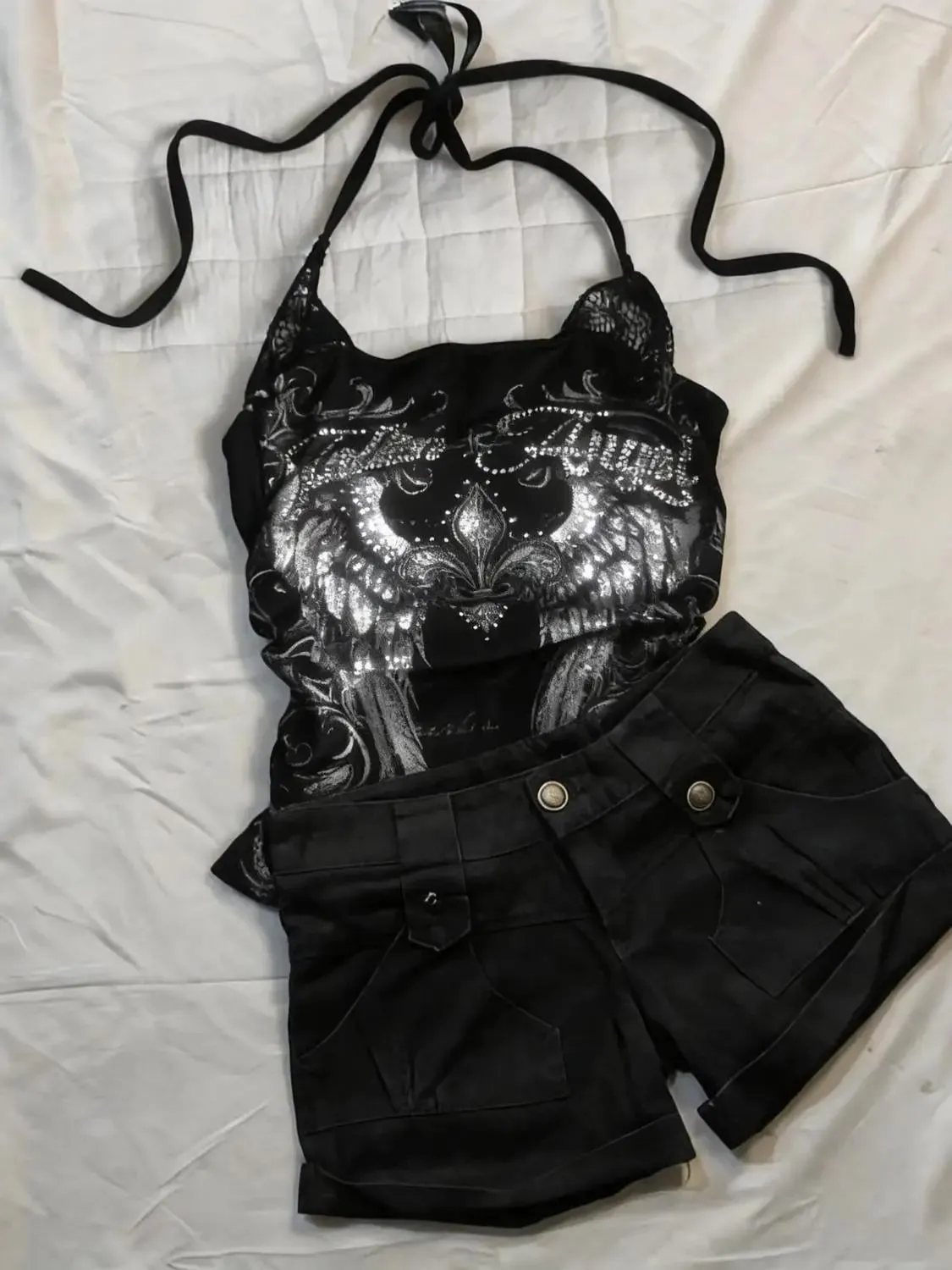 American Vintage Y2K Halter Crop Top Women Sleeveless Vest Punk Printed Casual Subculture Summer Slim Street Tank Tops