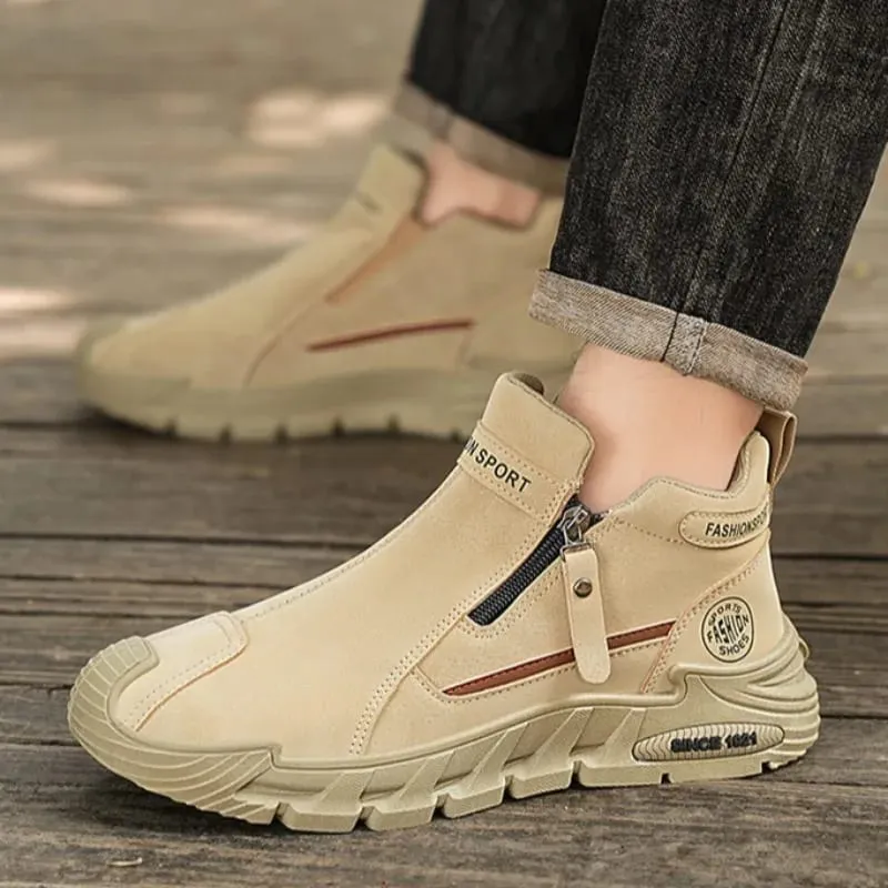 Mens Casual Labor Shoes Fashion Zipper Versatile Men Panlabas na Panakyat na Sapatos Hindi Nadulas na Wear-resistant Sneakers Zapatos Para Hombre