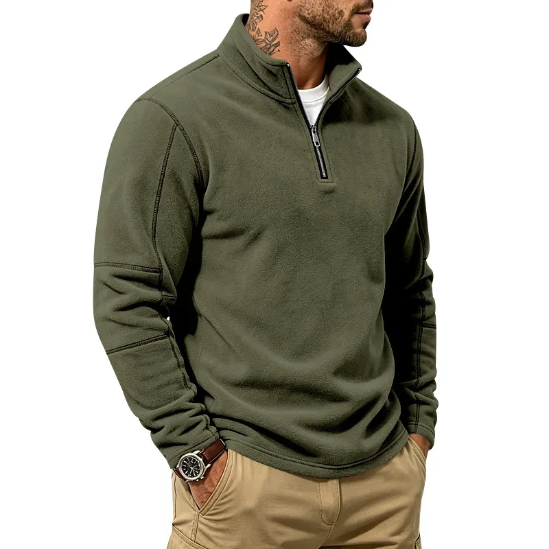 Men's Quarter Zip Polar Fleece Pullover Stand Collar Long Sleeve Casual Warm Sweatshirt For Autumn Winter Daily Commute Wear