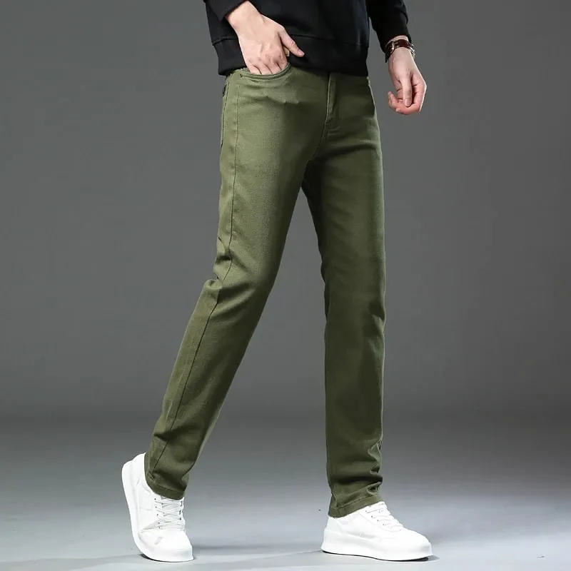 2026 96% Cotton Elastic Cotton Jeans Men's Spring Slim Straight Denim Pants Comfort Large Size Korean Business Casual Trousers