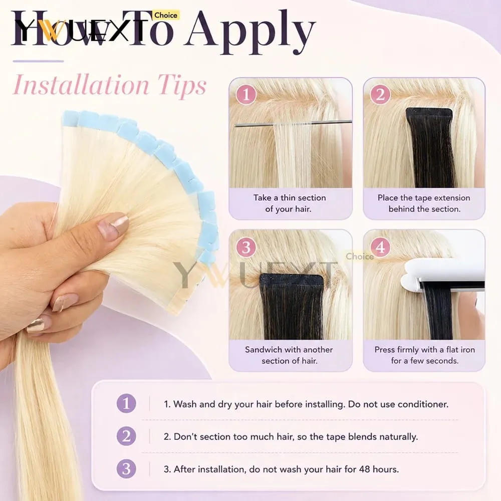 Mini Tape in Human Hair Extensions Natural Straight For Women 12inch-20inch 12.5g-20g Easy to Wear 10pcs/pack Salon Quality
