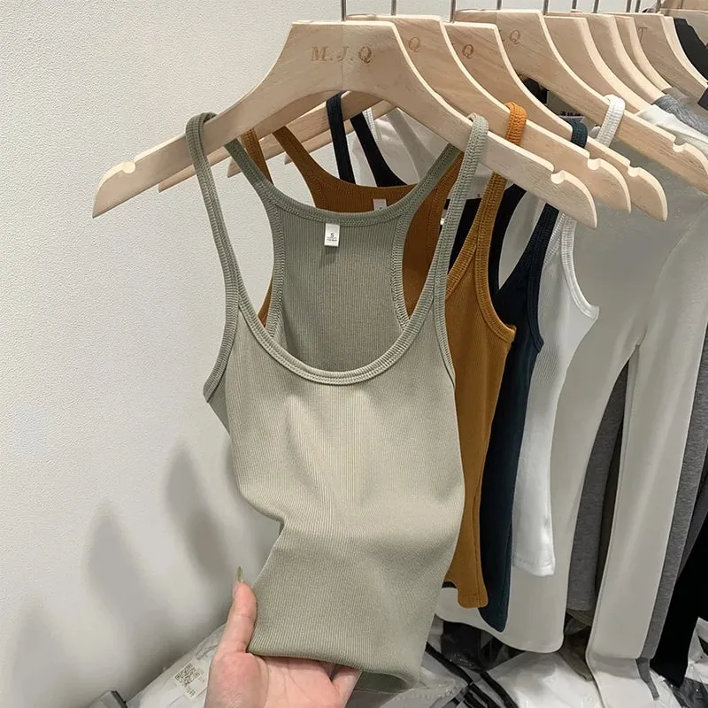 Layering Outerwear Tees 2026 Summer Y2K Hot Girl Knitted Ribbed Women Camis Figure Flattering Sleeveless Tank Top