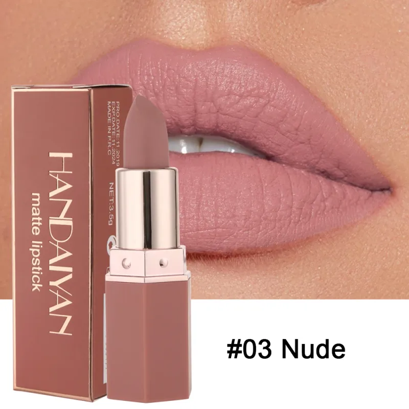 Batom hidratante fosco 6 tons de longa duração, sem transferência, brilho labial nude, cosméticos HANDAIYAN para mulheres