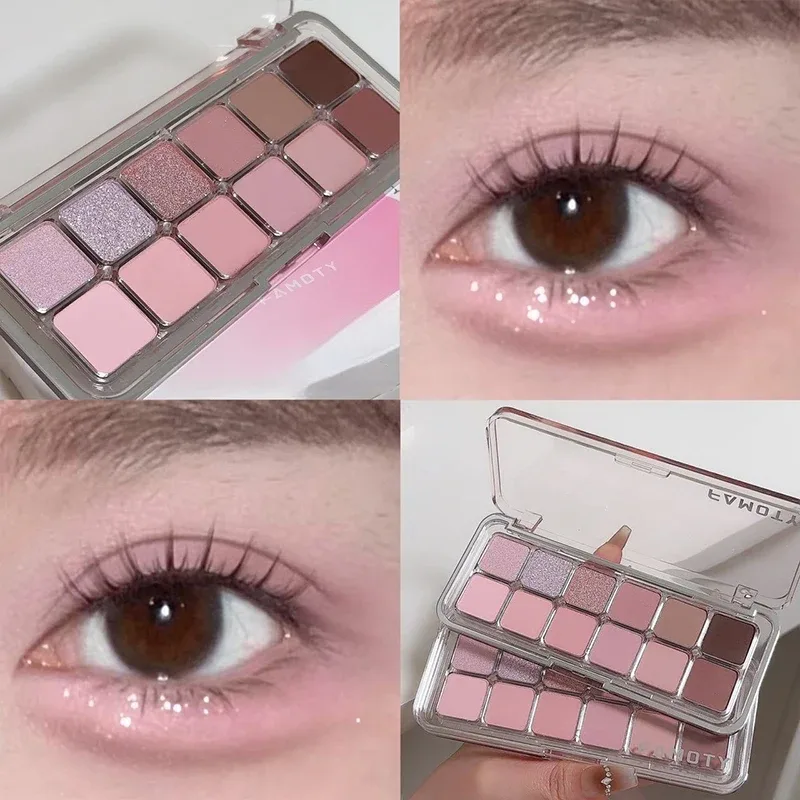 12-Color Low Saturation Matte Eyeshadow Palette Tea Apricot Earth Tones Long Lasting Pearlescent Matte Eye Makeup for Daily Use