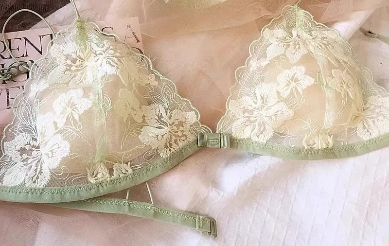 French Niche Design Lingerie Embroidered Mesh Non Wired Triangle Cup Retro Lace Bralette Thin Comfortable Bra UK Tushy MOYISU