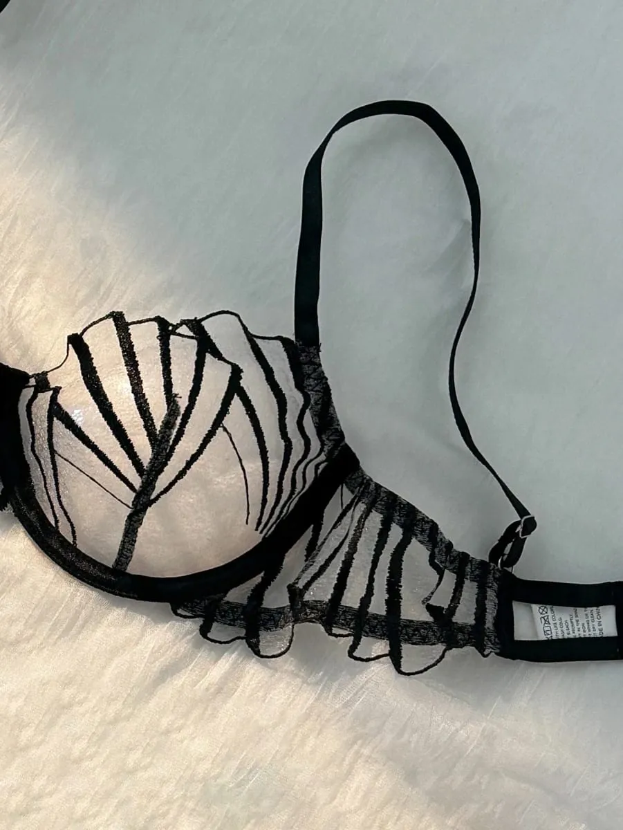 2-piece Women's Black Scallop Chest Cup Embroidered Lingerie Set Suitable for All Seasons ZA824058 — image 4