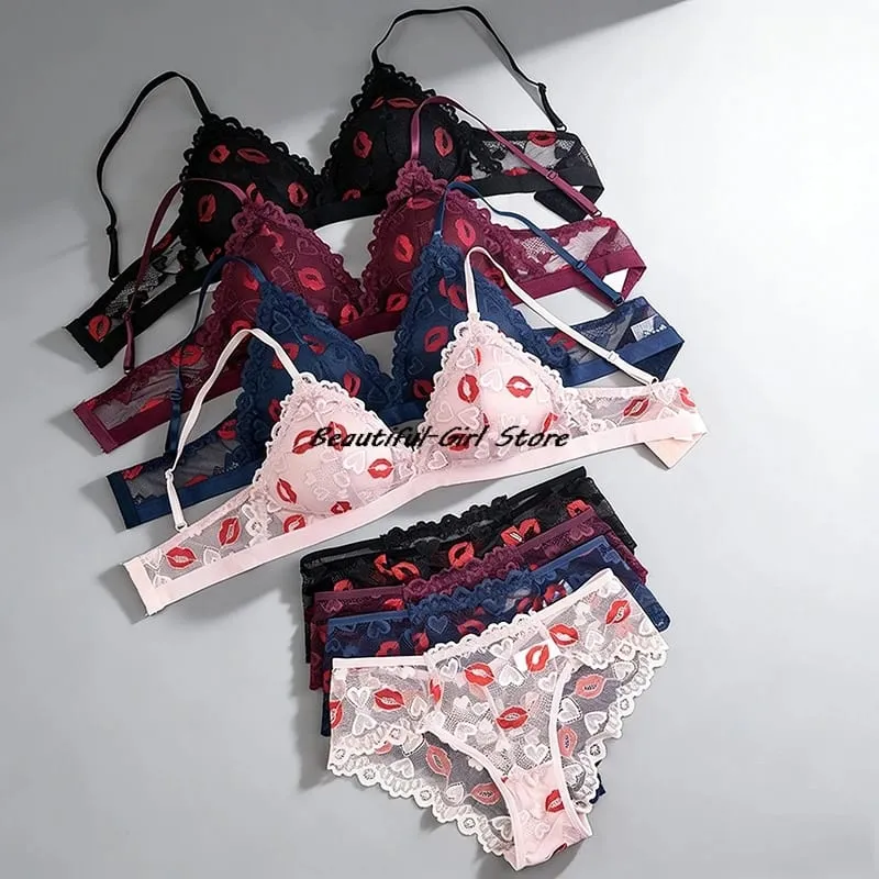 1 Set Lace Bra Set Women's Underwear Set Seamless Wire-Free Hollow out Bra And Panty Embroidered Intimate Lingerie for Women