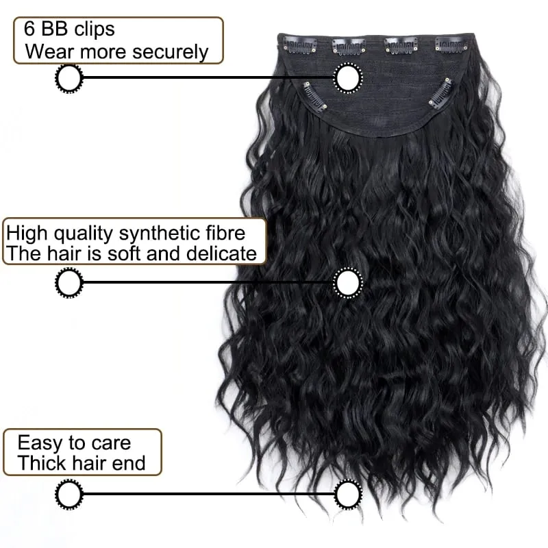 18Inch Synthetic One Piece 6 Clips Short Wavy Curly Clip-In Hair Extension Invisible Fulffy Black Brown Hairpiece for Women