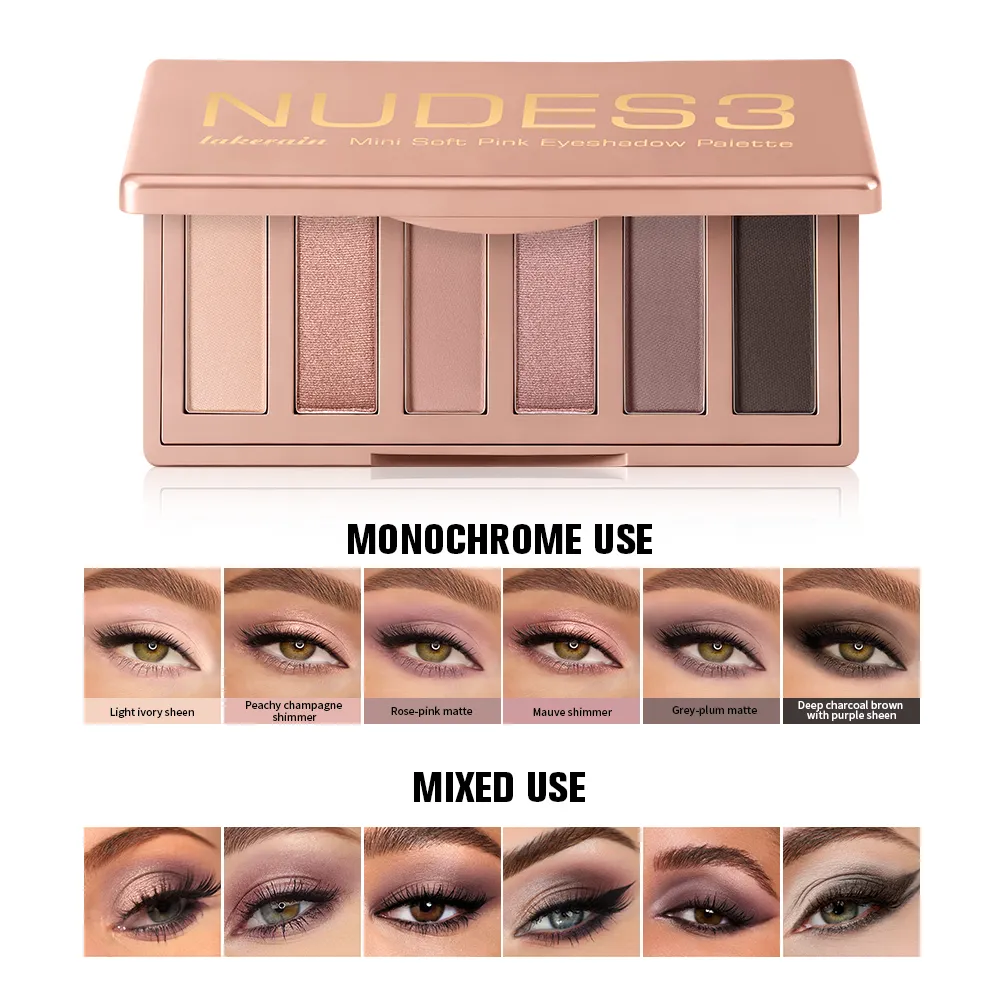 Soft Pink Eyeshadow Palette 6 Colors Matte Shimmer High Pigment Blendable Long Lasting Multi‑scene Eye Makeup Palette