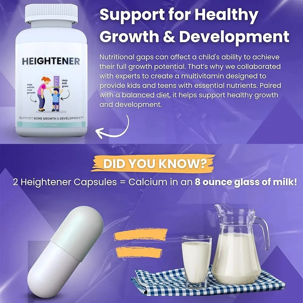 Heightener - Natural Height Growth Supplement for Kids Teens and Adults to Increase Bone Strength and Grow Taller Height Pills