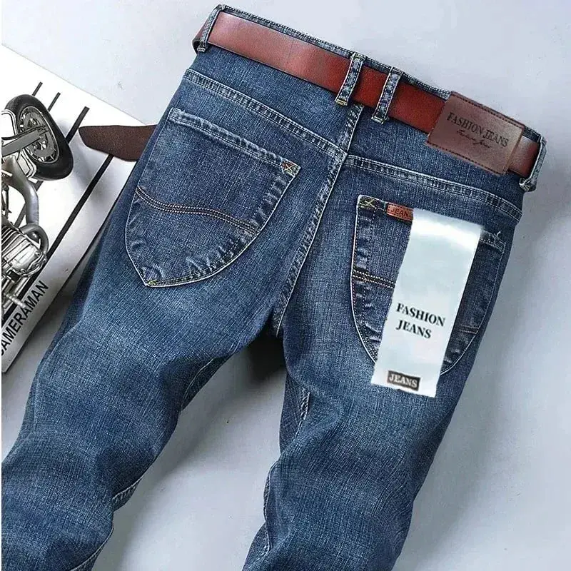 2026 Top Brand Four Season Men's High Quality Jeans Business Casual High Waist Washed Jeans Trousers Denim Pants