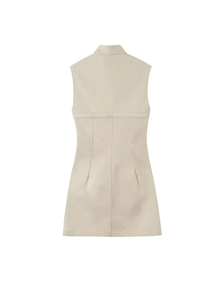 New Women Hollow Out Dress Sleeveless Solid Slim Fashion Trench Mini Dresses Sexy Club Street Style Trendy Partywear