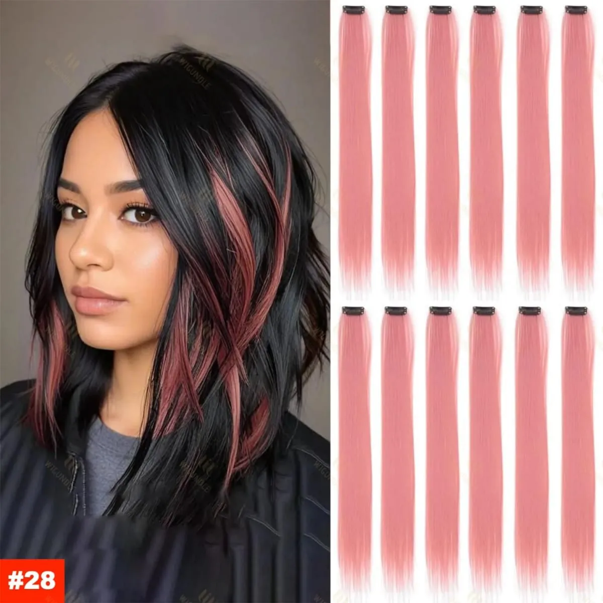 2026 Colored Highlight Hair Extensions 22 Inch Synthetic Rainbow Long Straight Hairpieces Purple Pink Blue for Women Girls Kids