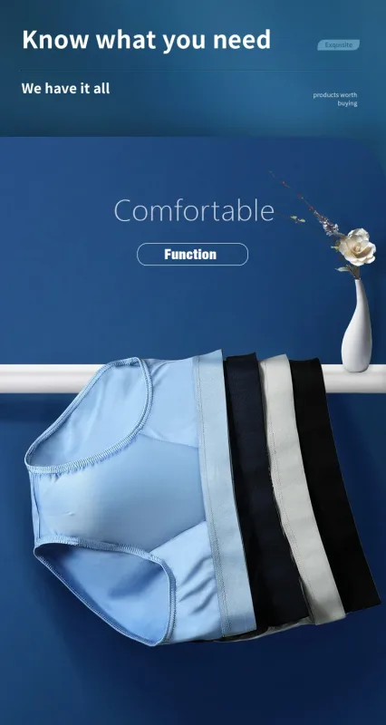 3PCS men's ice - silk underwear. Thin - style for summer, with U - convex briefs. Breathable, solid - colored shorts
