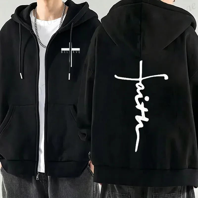 New Fashion Zipper Hoodies Christ Jesus Cross Print Men Hoodies Sweatshirts Fleece Hip Hop Street Hoodie Zip Up Sweatshirts Top
