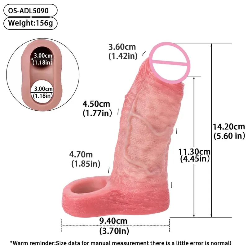 7.2in Realistic Penis Sleeve Reusable Penis Sleeve with Cock Ring Silicone Penis Enlarger Sleeve Male Adult Sex Toy for Men