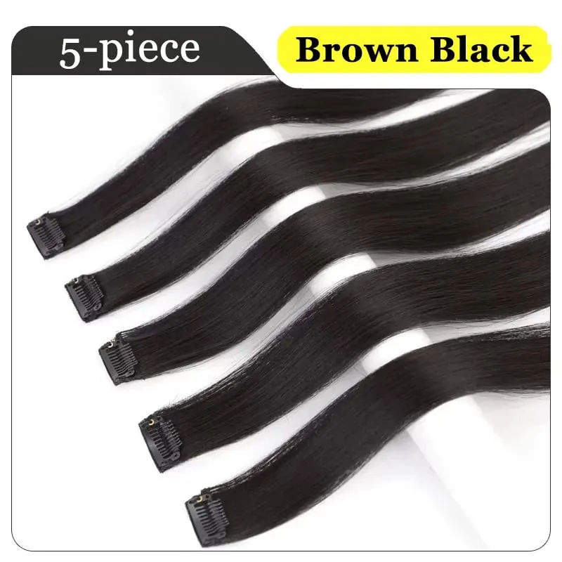 5pcs/Set Hair 1Clips Hair Extensions For Women 24Inches Long Straight Synthetic Fiber Wigs Suitable For Daily And Party Occasion