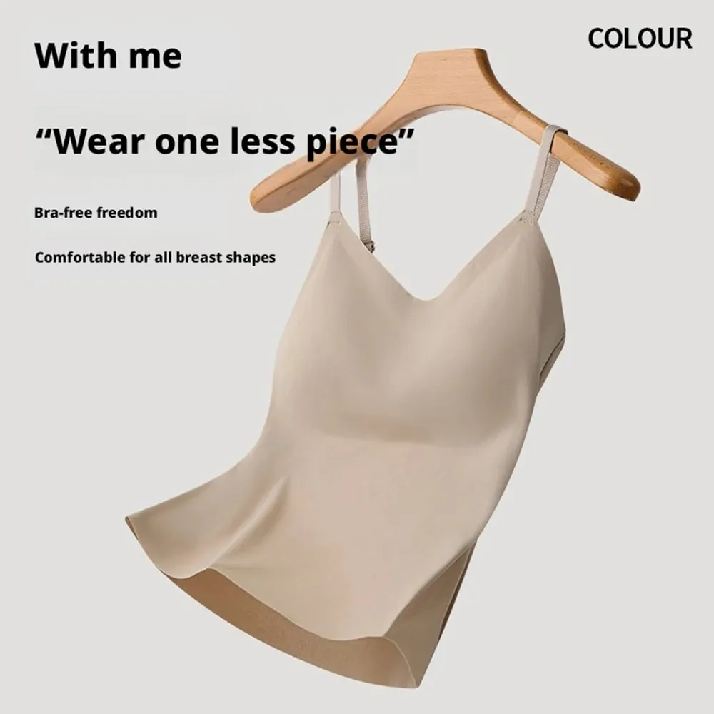 Built-in Bra Cami Tank Top Adjustable Spaghetti Strap U-Neck Padded Bust Support Shapewear Seamless Slim Undergarment Vest
