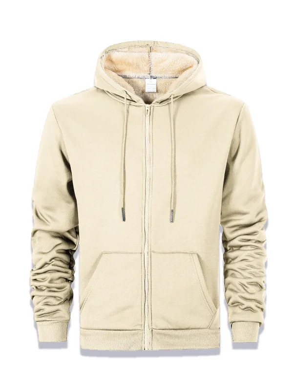 Winter Thick Fleece Zipper Hoodies Thicken Warm Jackets Long Sleeve Sweatshirts Casual Sports Fleece Black Coats Hooded Men Coat